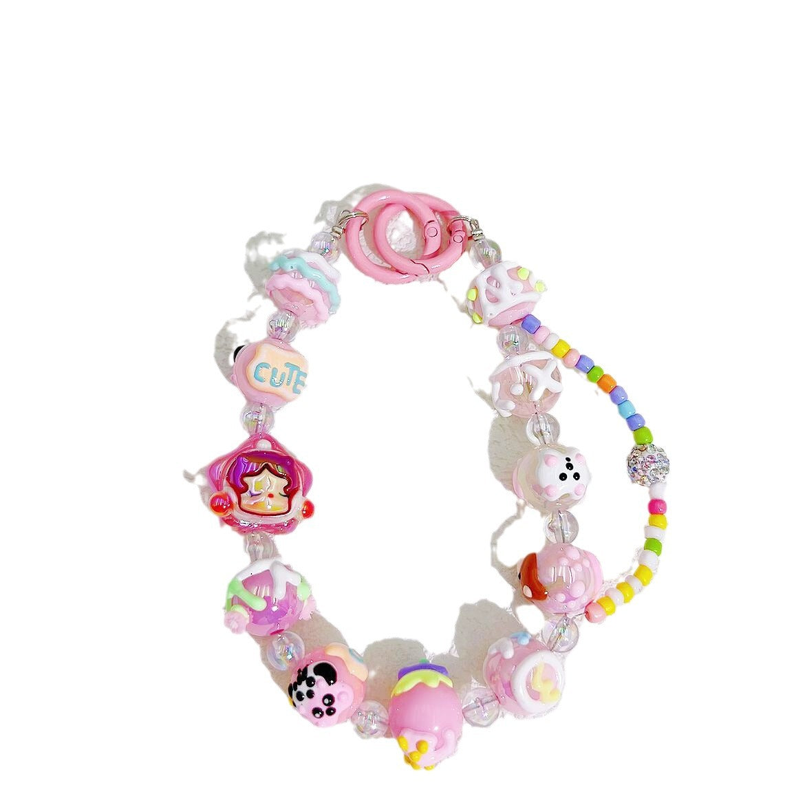 Bow hand-painted beads mobile phone chain blind box same bead string chain bag car keychain pendant clothing accessories