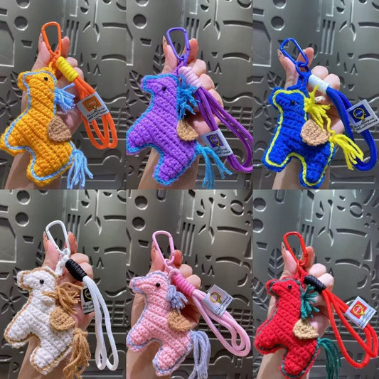 New cartoon horse mascot wool crocheted pony accessories jewelry keychain pendant New Year's gift