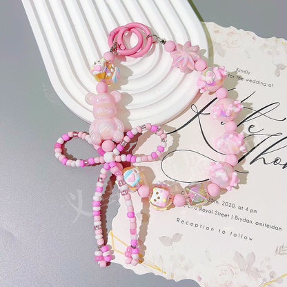 Small fresh ins hand-painted beads mobile phone pendant cartoon bear bow accessories bead string keychain live broadcast of the same style