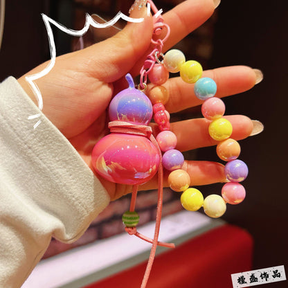 New electroplated colorful gourd keychain cartoon couple mobile phone chain bead string wrist rope anti-lost chain bag pendant