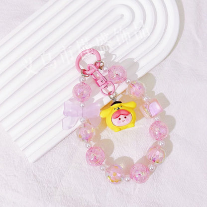 Cartoon three-dimensional cute particle, mobile phone chain pendant, straight hole bead string, student schoolbag, pendant, blind box, gift key hook