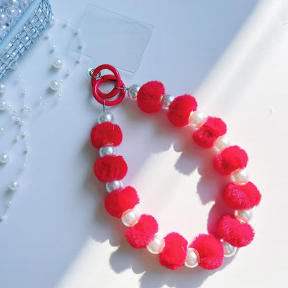 Winter new pom-pom bead string mobile phone chain high-end exquisite mobile phone case bag pendant bag extension chain jewelry