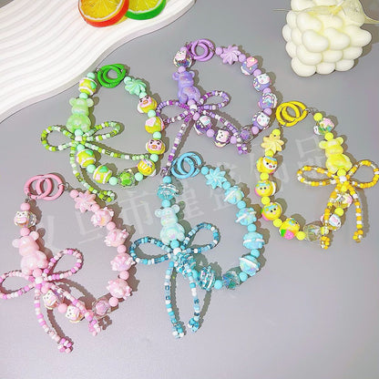 Small fresh ins hand-painted beads mobile phone pendant cartoon bear bow accessories bead string keychain live broadcast of the same style