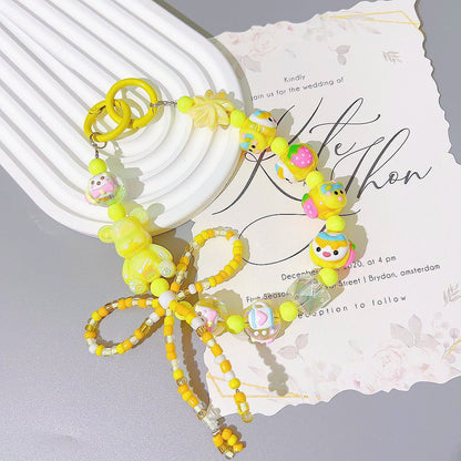 Small fresh ins hand-painted beads mobile phone pendant cartoon bear bow accessories bead string keychain live broadcast of the same style