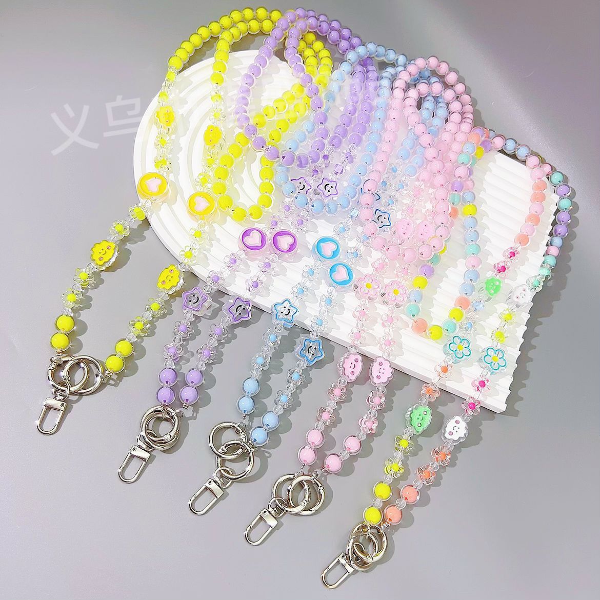 New acrylic bead in bead oblique span chain mobile phone case anti-lost rope oil dripping flower bag pendant bead string jewelry