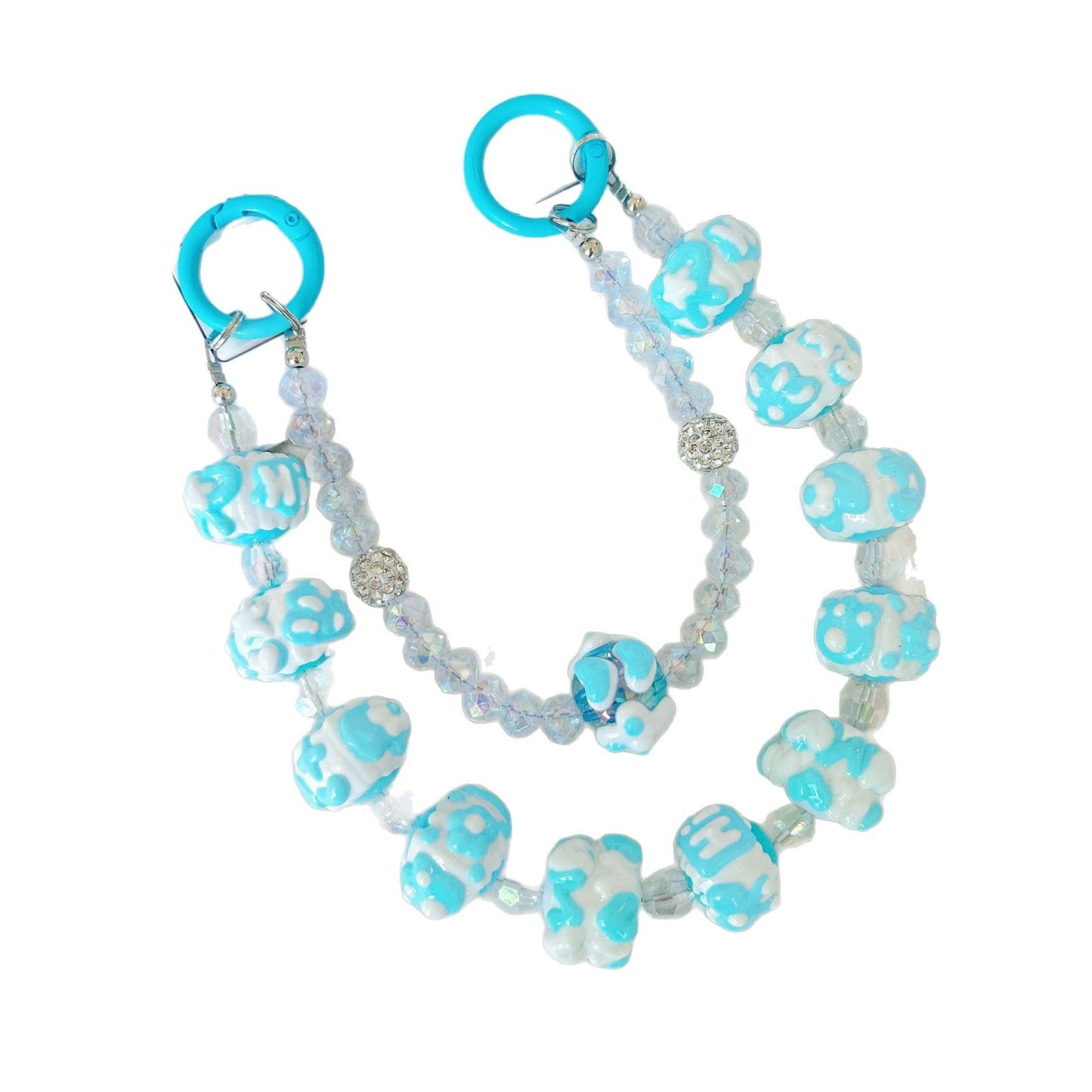 Creative bead string double chain hand-painted beads mobile phone chain cartoon doll keychain pendant bag pendant Xiaohongshu same style