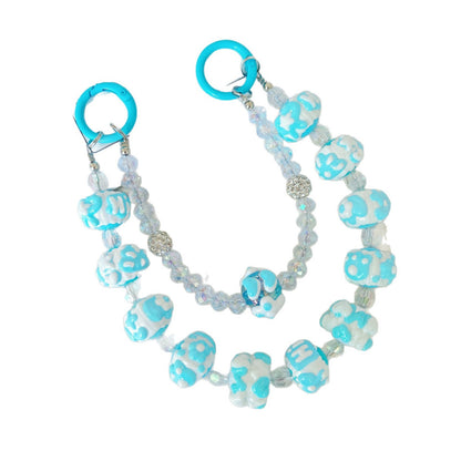 Creative bead string double chain hand-painted beads mobile phone chain cartoon doll keychain pendant bag pendant Xiaohongshu same style