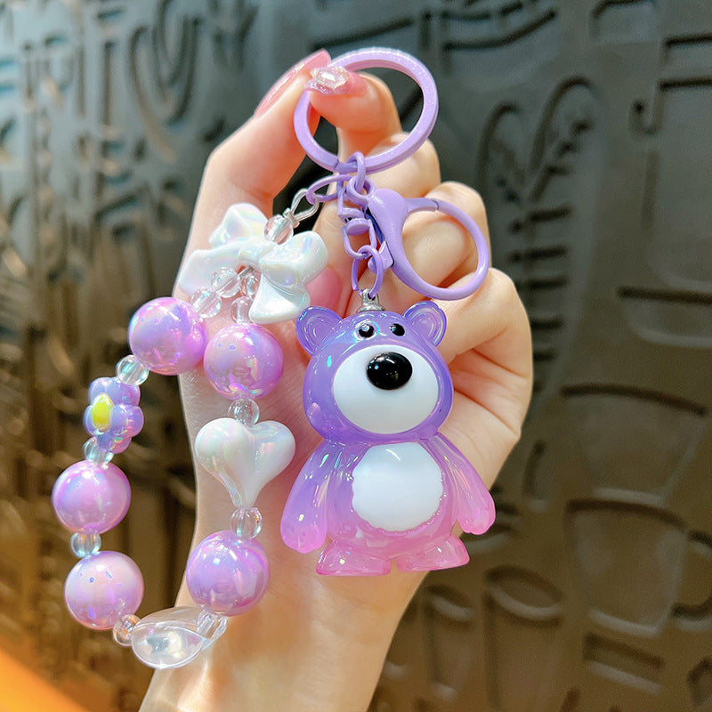 New gradual change strawberry bear bead string mobile phone key pendant pendant bag accessories cute exquisite key chain gift