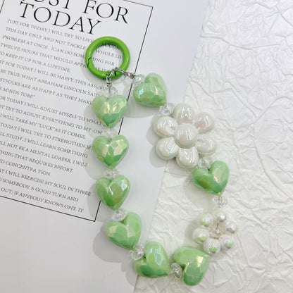 New electroplated love sunflower keychain bead string mobile phone pendant small fresh color bag accessories earphone pendant