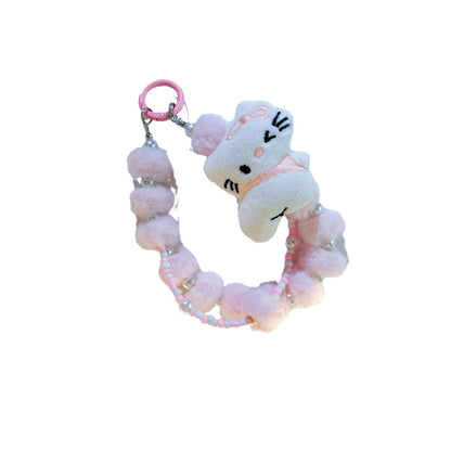 Autumn and winter new cartoon strawberry bear plush mobile phone chain bead string keychain bag cute pendant bag extension chain