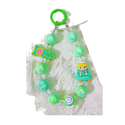 Creative letter cartoon bead string mobile phone chain hand-painted bead keychain pendant Douyin live broadcast same bag accessories