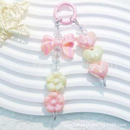 New electroplating cutting surface love bead string mobile phone chain pendant short car keychain pendant Xiaohongshu same style