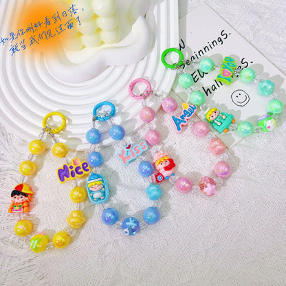 Creative letter cartoon bead string mobile phone chain hand-painted bead keychain pendant Douyin live broadcast same bag accessories