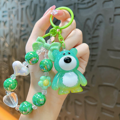 New gradual change strawberry bear bead string mobile phone key pendant pendant bag accessories cute exquisite key chain gift