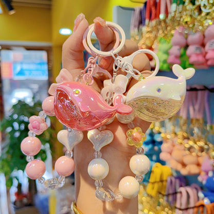 New bead string electroplating color cartoon whale keychain couple bag keychain pendant Internet celebrity small gifts