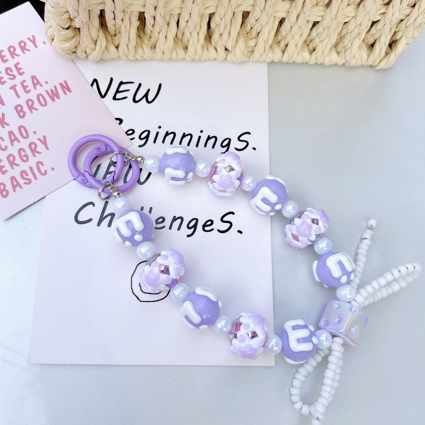 Creative cheese bead string mobile phone chain, Xiaohongshu same mobile phone case, car keychain, bag anti-loss bead string pendant