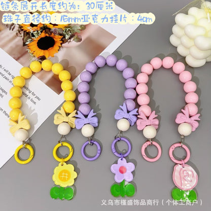 New cartoon cute acrylic flower mobile phone chain Xiaohongshu same student water cup hanging chain luggage accessories