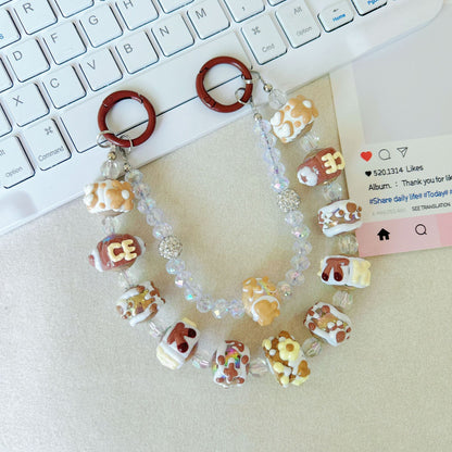 Creative bead string double chain hand-painted beads mobile phone chain cartoon doll keychain pendant bag pendant Xiaohongshu same style