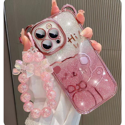 New Korean style ins color-plated burst beads beaded bows mobile phone pendant pendant bag pendant key pendant