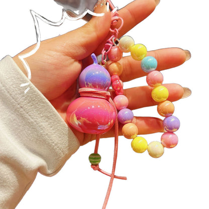New electroplated colorful gourd keychain cartoon couple mobile phone chain bead string wrist rope anti-lost chain bag pendant