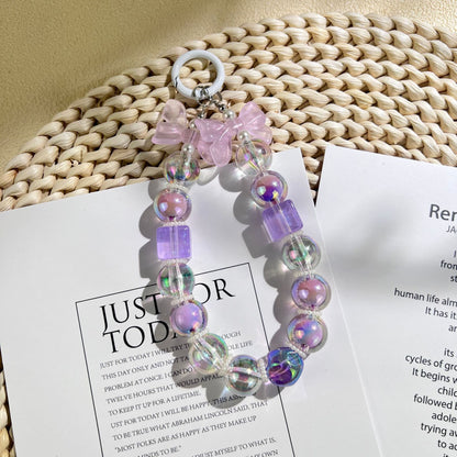New acrylic bow bead string mobile phone chain keychain pendant DIY bag accessories fashionable and simple style