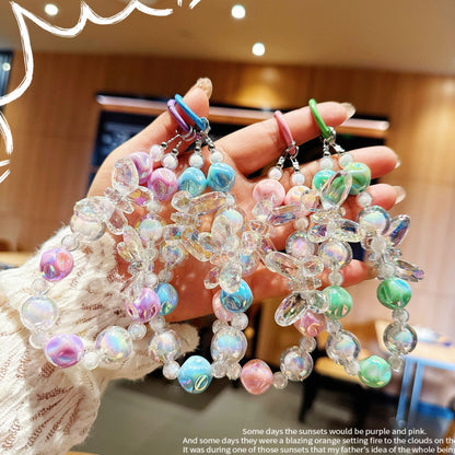 New acrylic high-transparency colorful crystal butterfly bead string mobile phone case pendant Internet celebrity same keychain mobile phone chain