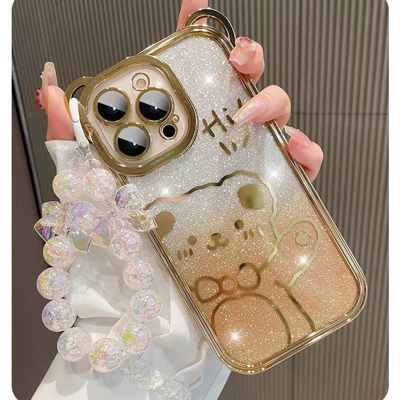 New Korean style ins color-plated burst beads beaded bows mobile phone pendant pendant bag pendant key pendant