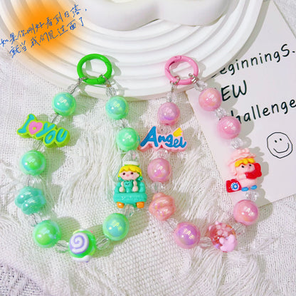 Creative letter cartoon bead string mobile phone chain hand-painted bead keychain pendant Douyin live broadcast same bag accessories