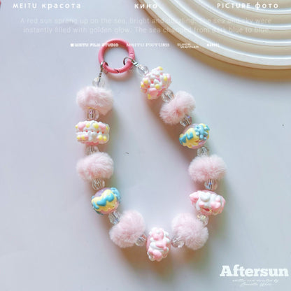 New autumn and winter hairball ring hand-painted beads, mobile phone chain beads, car keychain pendant, bag accessories, live broadcast of the same style