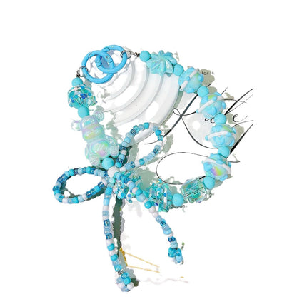 Small fresh ins hand-painted beads mobile phone pendant cartoon bear bow accessories bead string keychain live broadcast of the same style