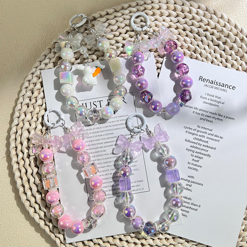 New acrylic bow bead string mobile phone chain keychain pendant DIY bag accessories fashionable and simple style