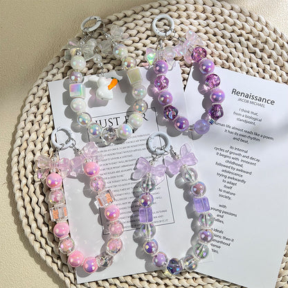 New acrylic bow bead string mobile phone chain keychain pendant DIY bag accessories fashionable and simple style