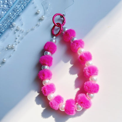 Winter new pom-pom bead string mobile phone chain high-end exquisite mobile phone case bag pendant bag extension chain jewelry