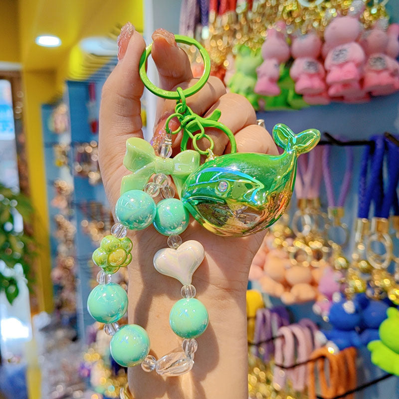 New bead string electroplating color cartoon whale keychain couple bag keychain pendant Internet celebrity small gifts