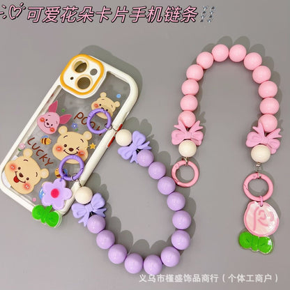 New cartoon cute acrylic flower mobile phone chain Xiaohongshu same student water cup hanging chain luggage accessories