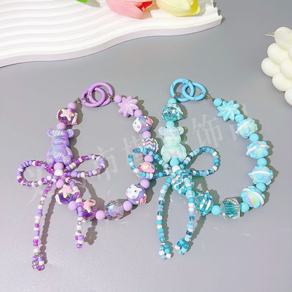 Small fresh ins hand-painted beads mobile phone pendant cartoon bear bow accessories bead string keychain live broadcast of the same style