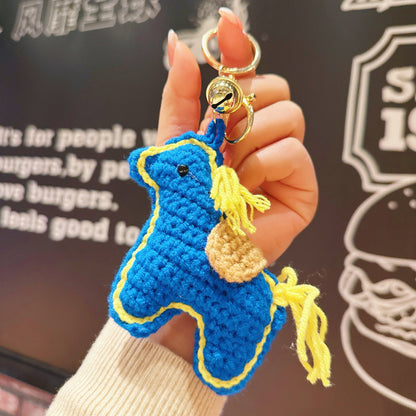 New cute auspicious horse keychain pendant hand-crocheted wool pony New Year's gift pendant wholesale