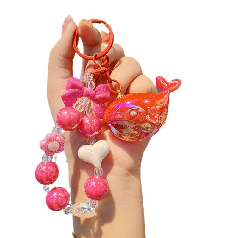 New bead string electroplating color cartoon whale keychain couple bag keychain pendant Internet celebrity small gifts