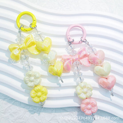 New electroplating cutting surface love bead string mobile phone chain pendant short car keychain pendant Xiaohongshu same style