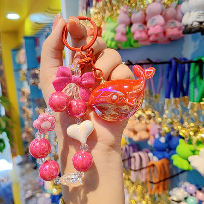 New bead string electroplating color cartoon whale keychain couple bag keychain pendant Internet celebrity small gifts