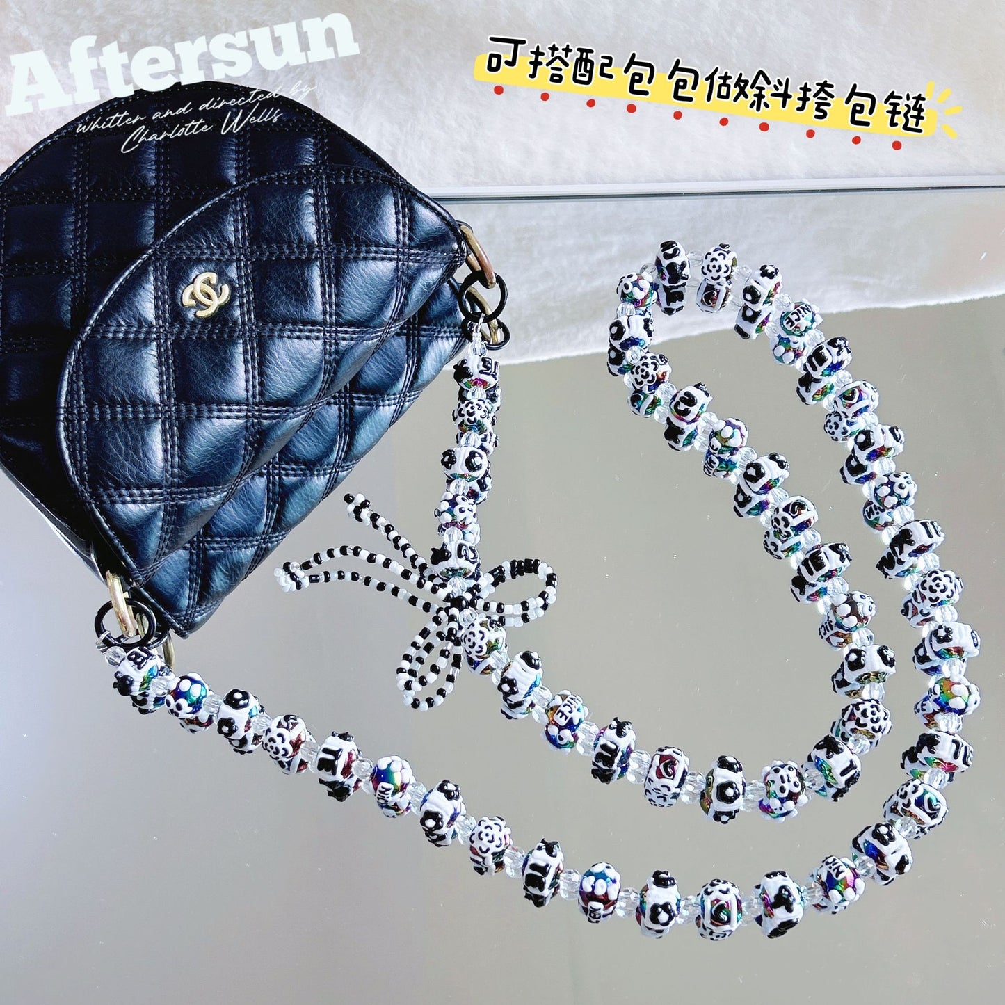 New hand-painted bead string oblique span bag chain long mobile phone chain pendant beaded mobile phone strap extension chain