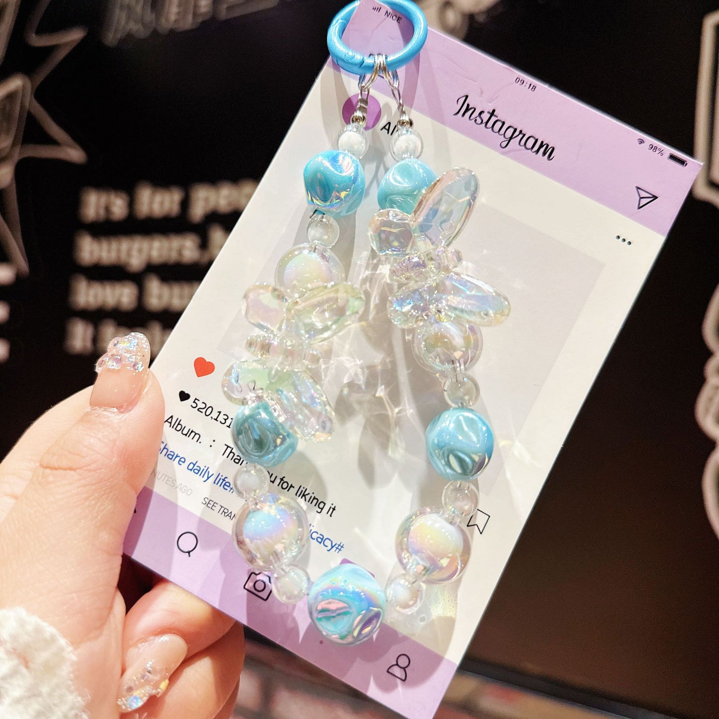 New acrylic high-transparency colorful crystal butterfly bead string mobile phone case pendant Internet celebrity same keychain mobile phone chain