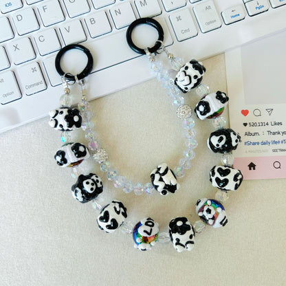 Creative bead string double chain hand-painted beads mobile phone chain cartoon doll keychain pendant bag pendant Xiaohongshu same style