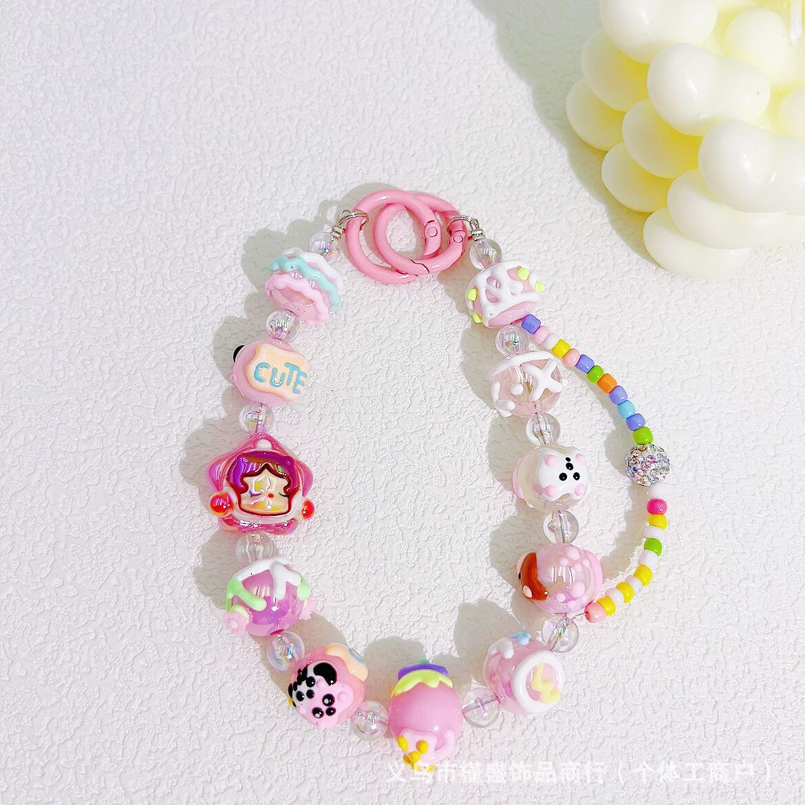 Bow hand-painted beads mobile phone chain blind box same bead string chain bag car keychain pendant clothing accessories