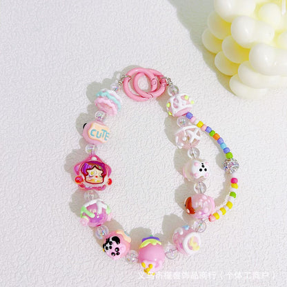 Bow hand-painted beads mobile phone chain blind box same bead string chain bag car keychain pendant clothing accessories