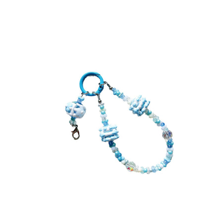 Creative rabub flocking keychain cute lanyard beads string peanut beads mobile phone chain bag pendant key chain