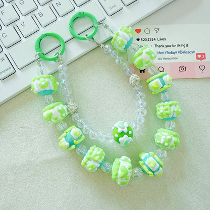 Creative bead string double chain hand-painted beads mobile phone chain cartoon doll keychain pendant bag pendant Xiaohongshu same style