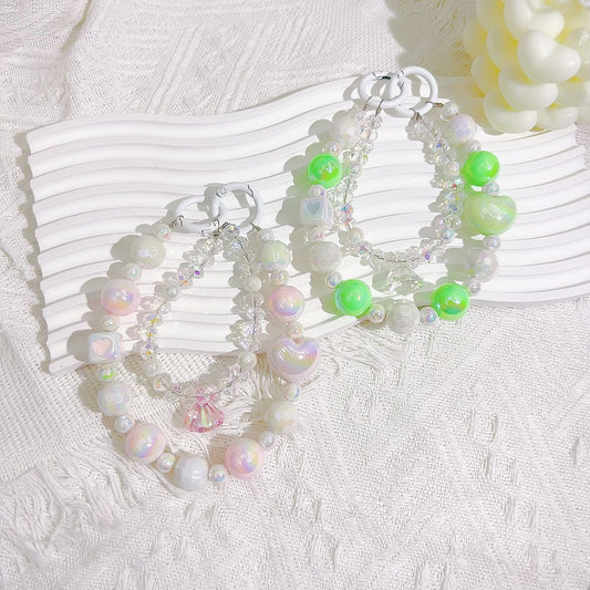 Creative and fresh peach heart crystal bead string mobile phone chain pendant bag pendant chain girl heart versatile accessories gift