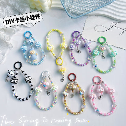 Creative rabub flocking keychain cute lanyard beads string peanut beads mobile phone chain bag pendant key chain