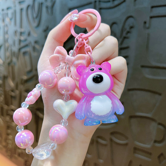 New gradual change strawberry bear bead string mobile phone key pendant pendant bag accessories cute exquisite key chain gift